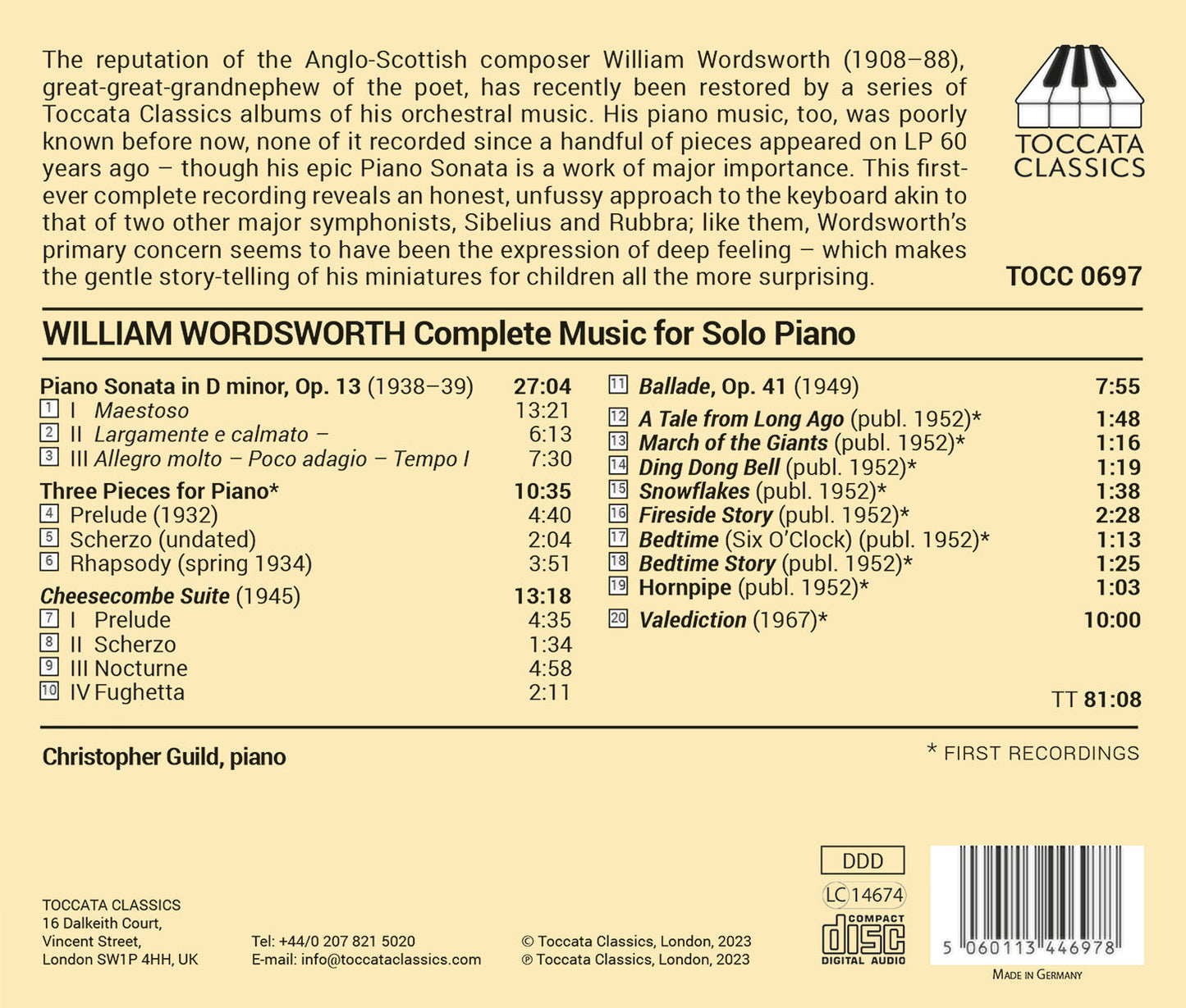 Wordsworth: Complete Music for Solo Piano