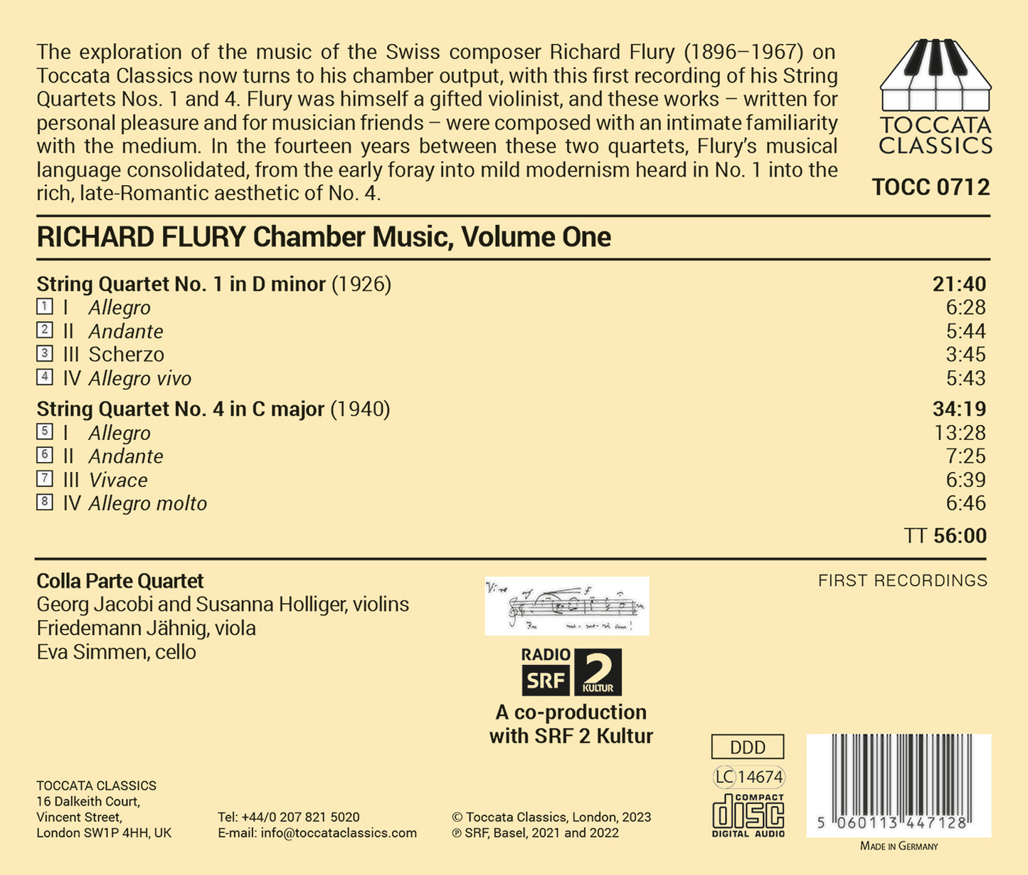 Flury: Chamber Music, Vol. 1 - String Quartets, Nos. 1 & 4