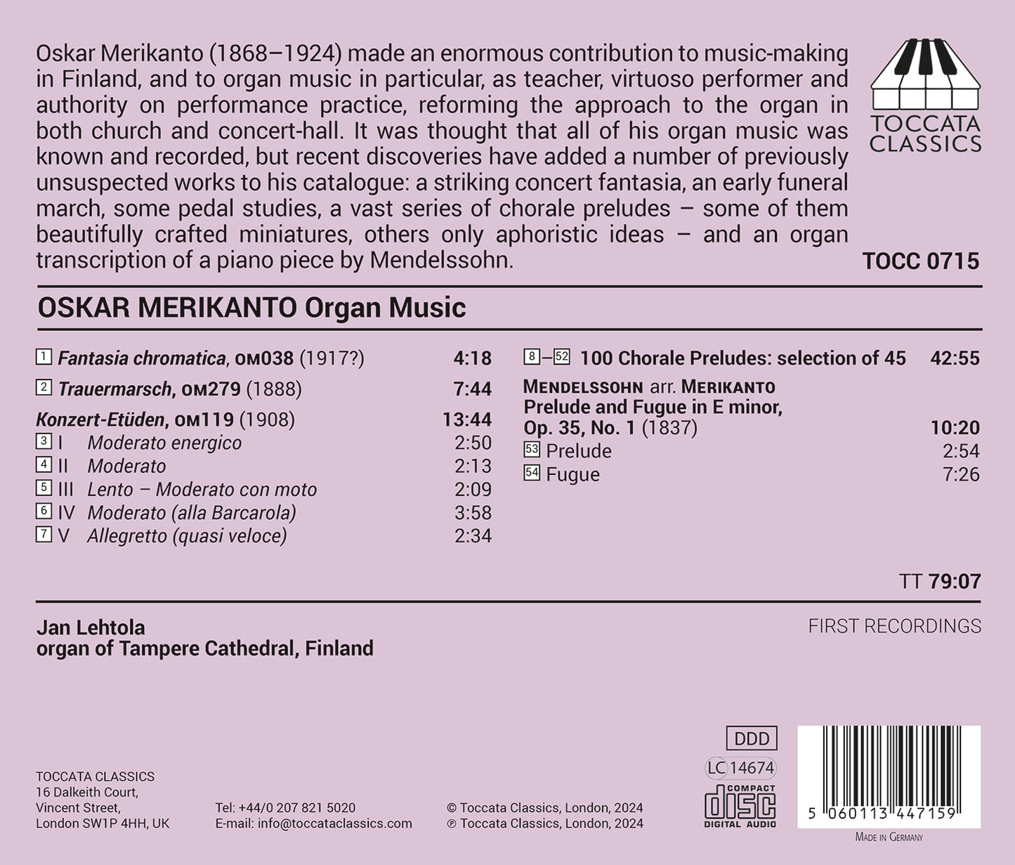 Merikanto: Organ Music
