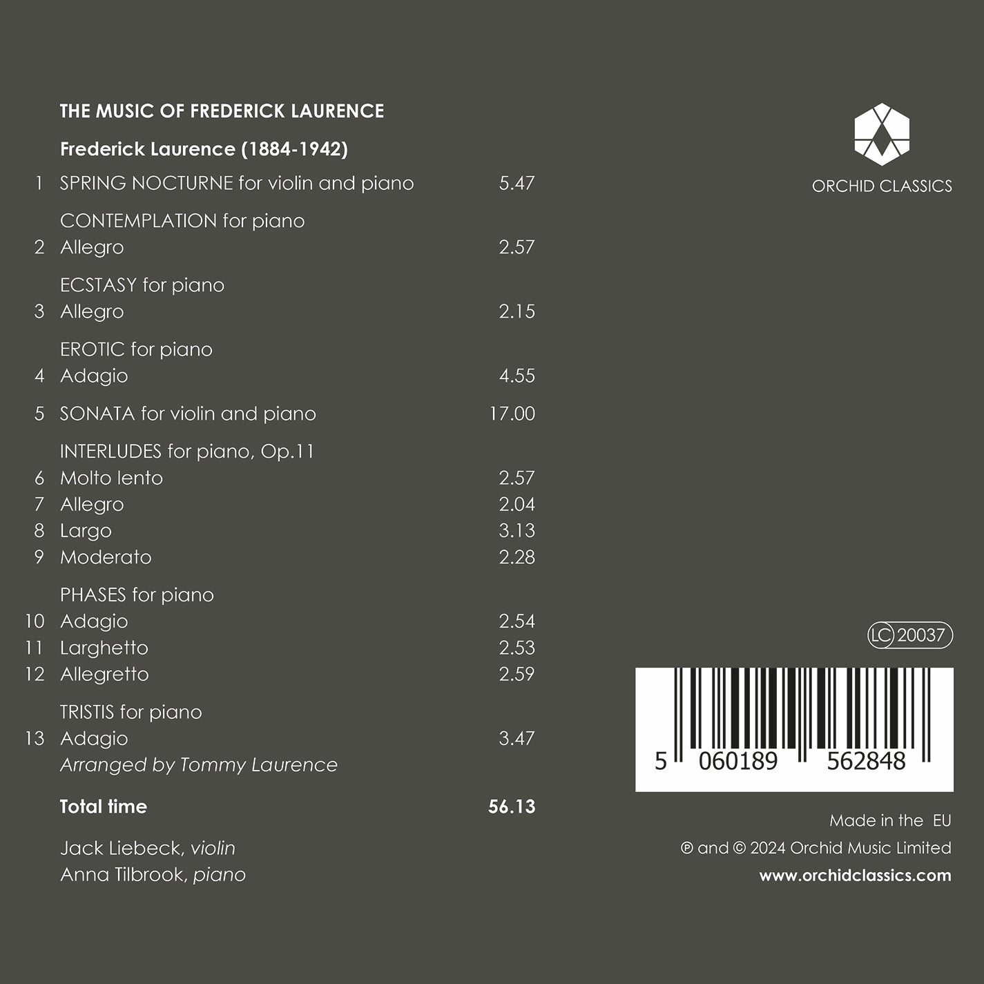 Laurence: The Music Of Frederick Laurence  Jack Liebeck, Anna Tilbrook