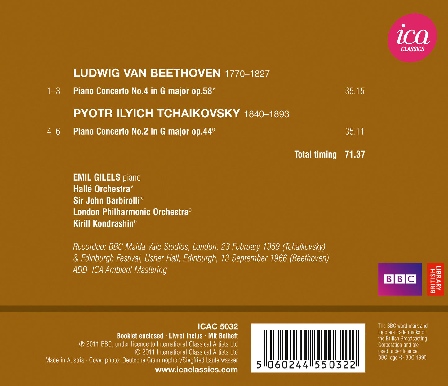 Beethoven: Piano Concerto No. 4 - Tchaikovsky: Piano Concert