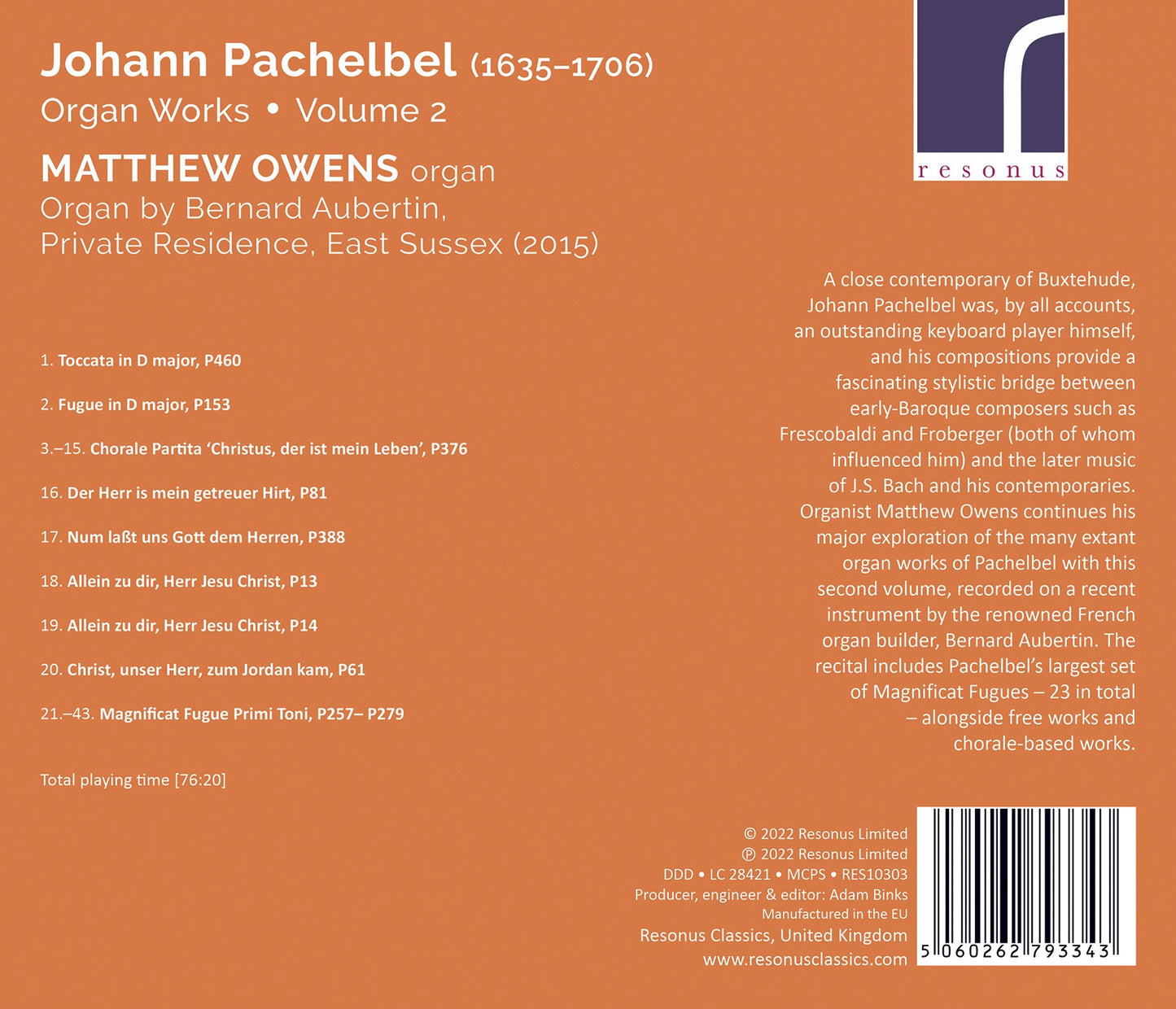 Pachelbel: Organ Works, Vol. 2