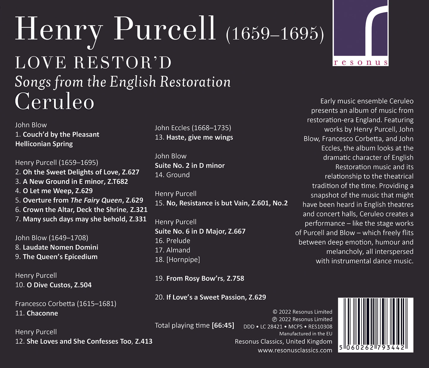 Purcell: Love Restor'D - Songs From The English Restoration