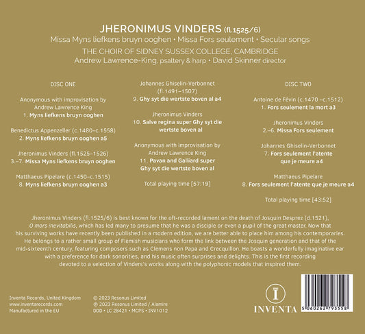 Vinders: Missa Myns liefkens bruyn ooghen; Missa Fors seulem