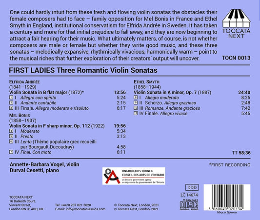 First Ladies: Three Romantic Violin Sonatas