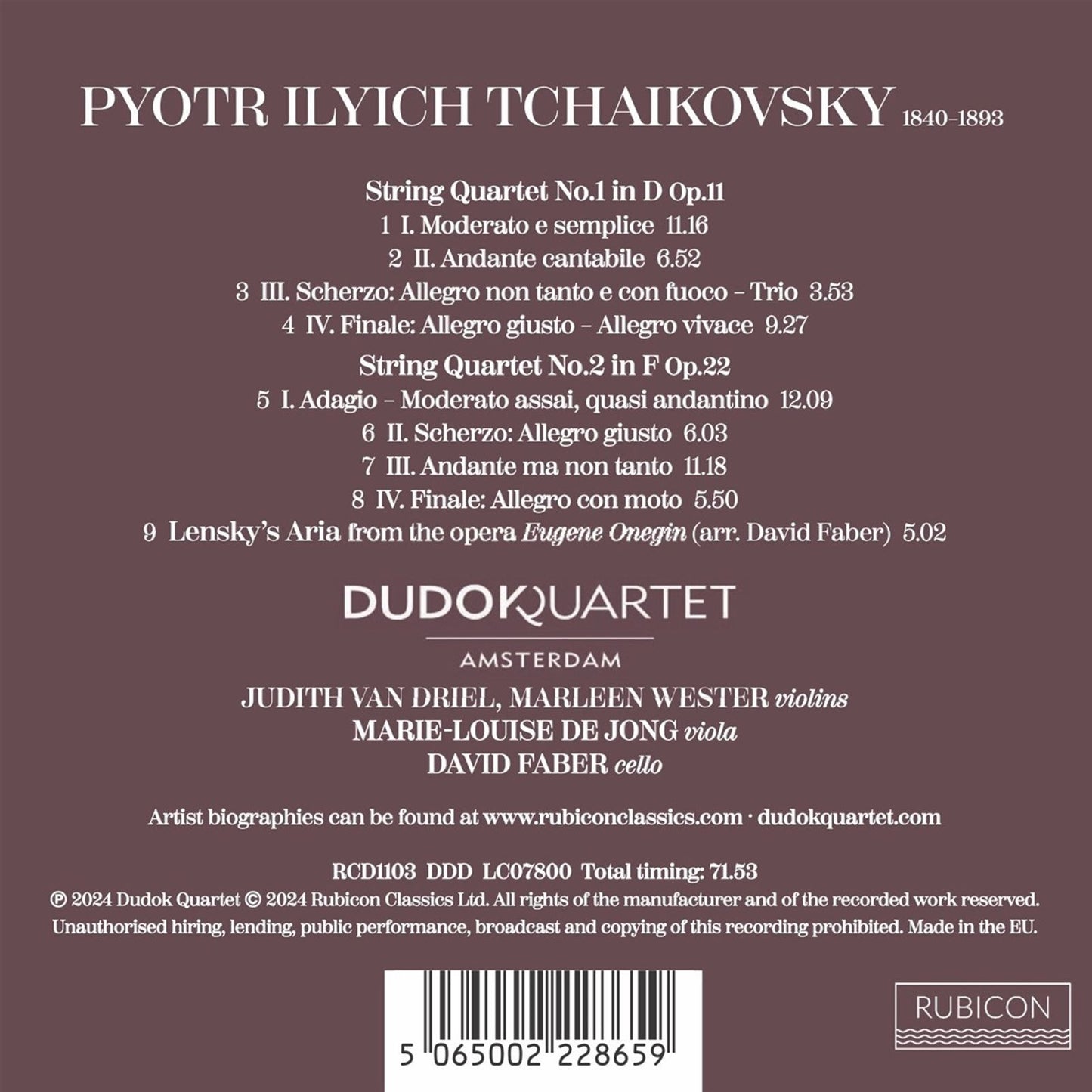 TCHAIKOVSKY: VOLUME 1 - STRING QUARTETS NOS. 1 & 2
