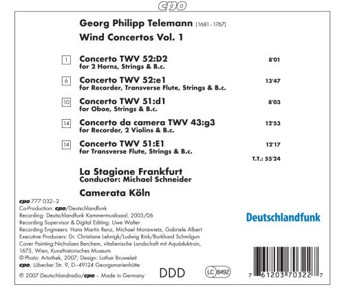 Telemann, G.P.: Wind Concertos, Vol. 1 - Twv 43:G3, 51:D1, 5