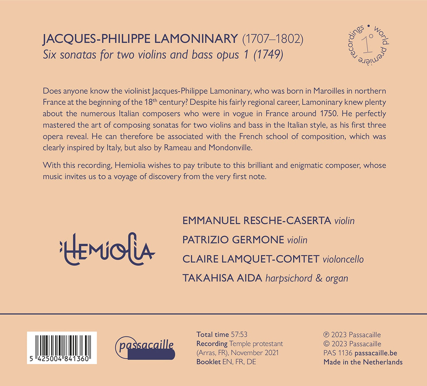 Lamoninary: 6 Trio Sonatas, Op. 1