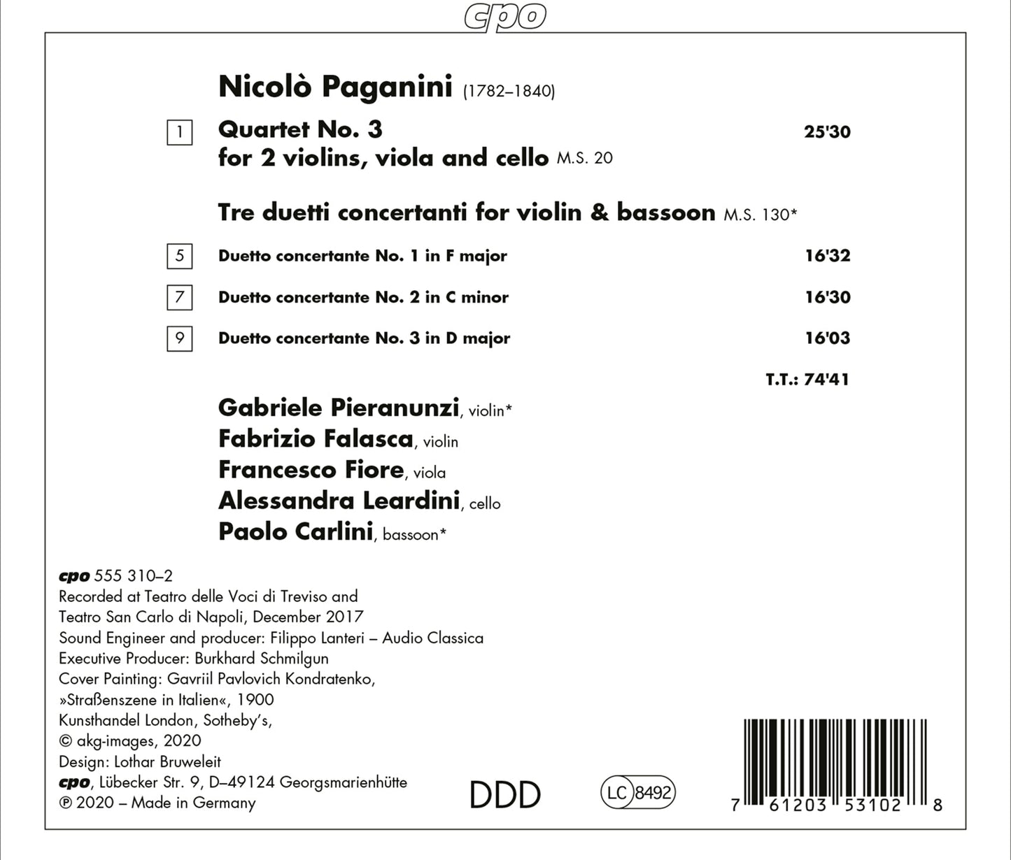 Paganini: String Quartet No. 3 - Tre Duetti Concertanti