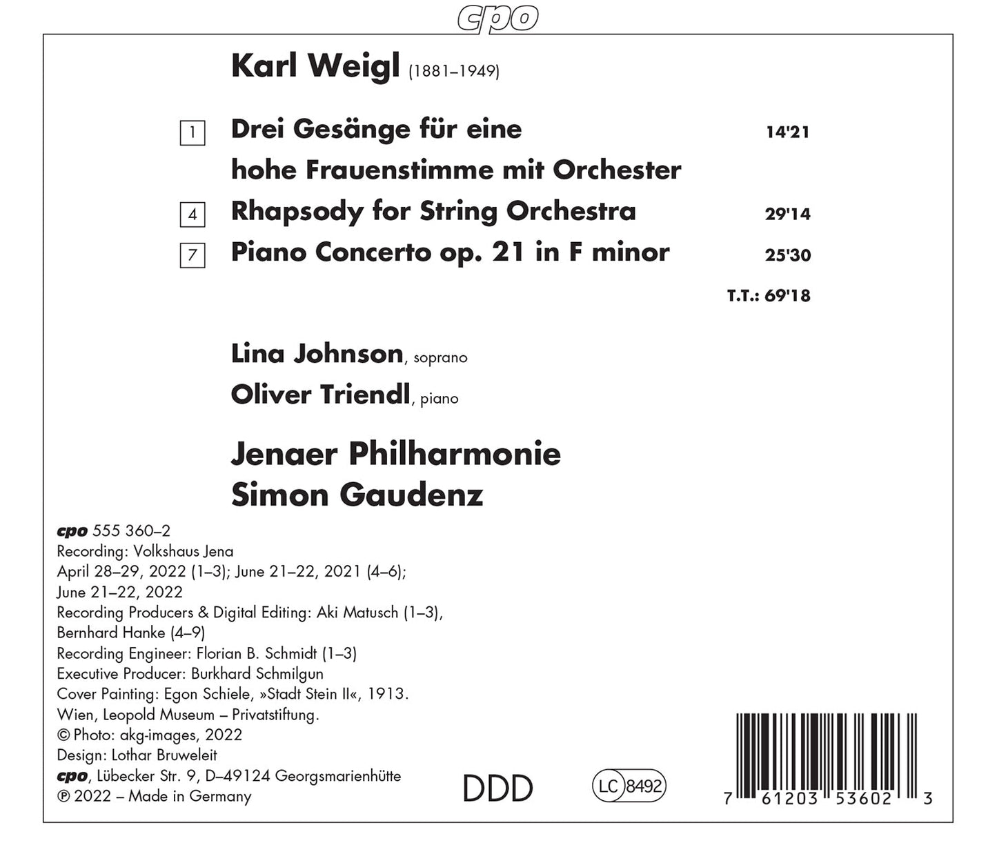 Weigl: Rhapsody; Piano Concerto; Songs