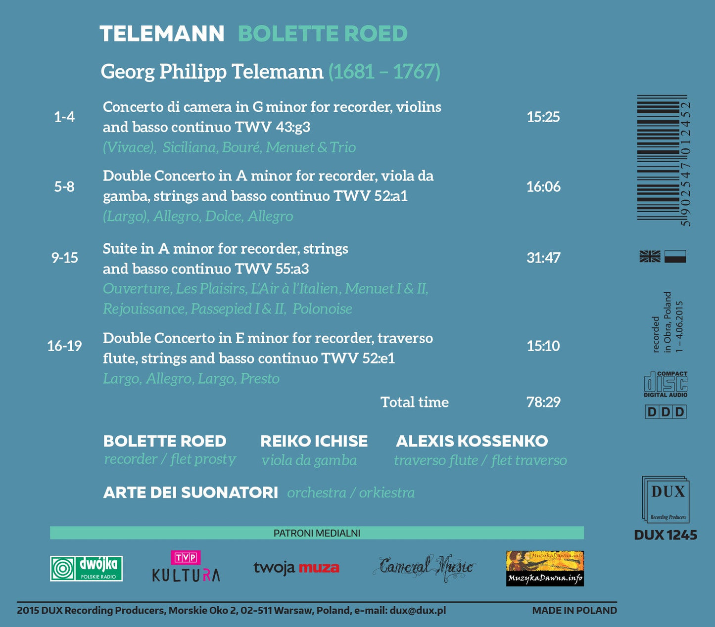 Telemann: Recorder Music  Roed, Ichise, Kossenko, Arte Dei Suonatori