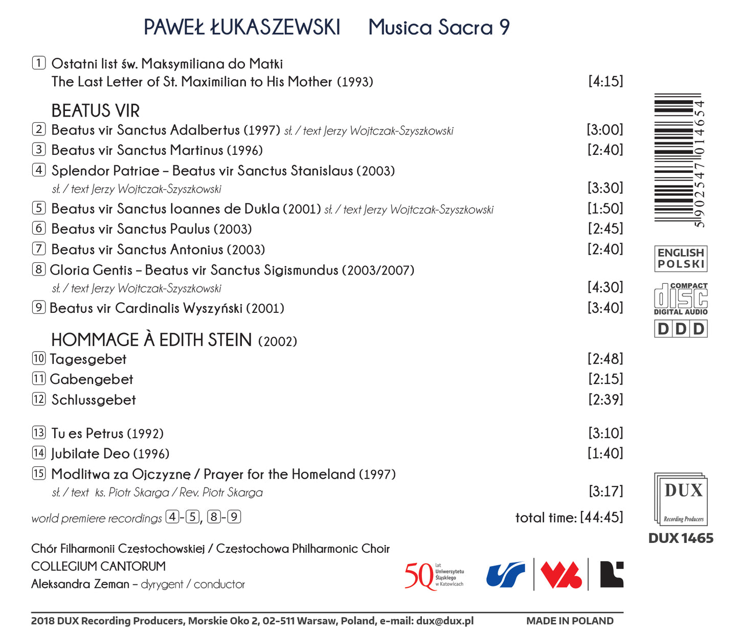 Lukaszewski: Musica sacra, Vol. 9 / Zeman, Collegium Cantorum