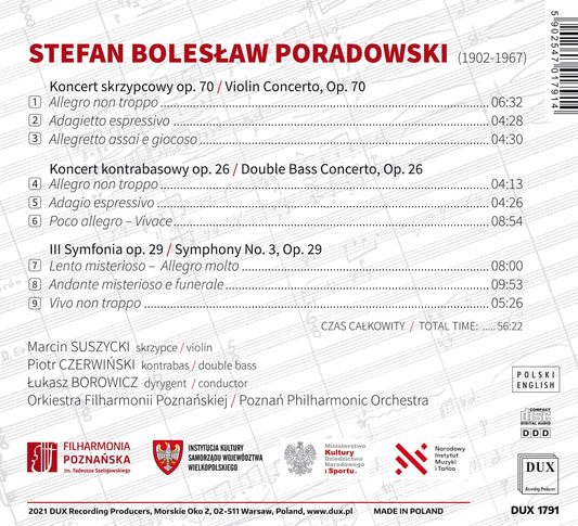 Poradowski: Violin Concerto, Op. 70, Double Bass Concerto, O  Marcin Suszycki, Piotr Czerwinski, Lukasz Borowicz, Poznan Philharmonic Orchestra