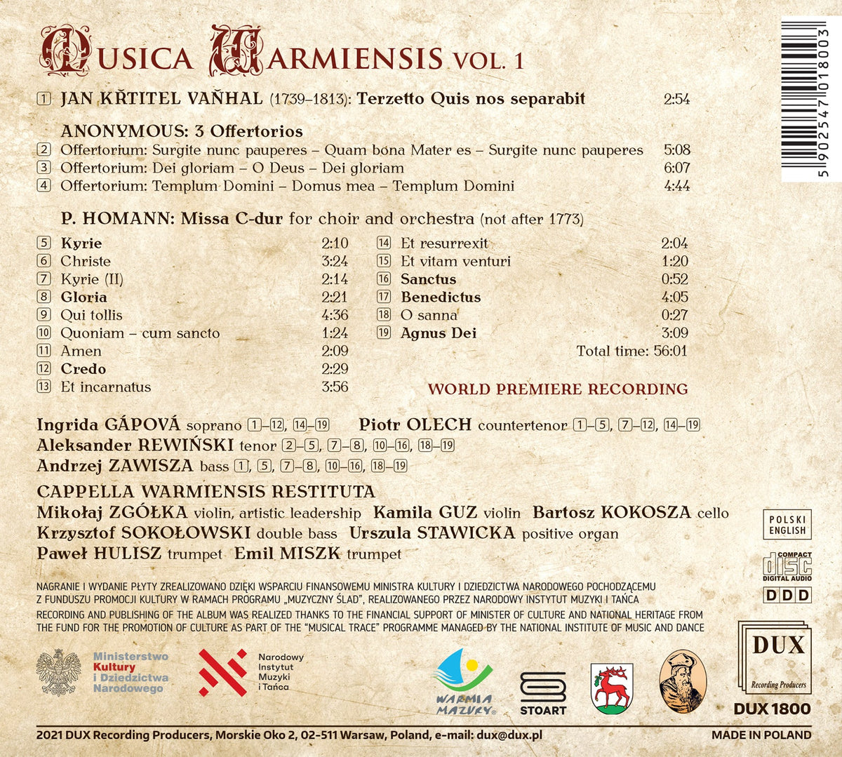 Vanhal & Homann: Musica Warmiensis, Vol. 1