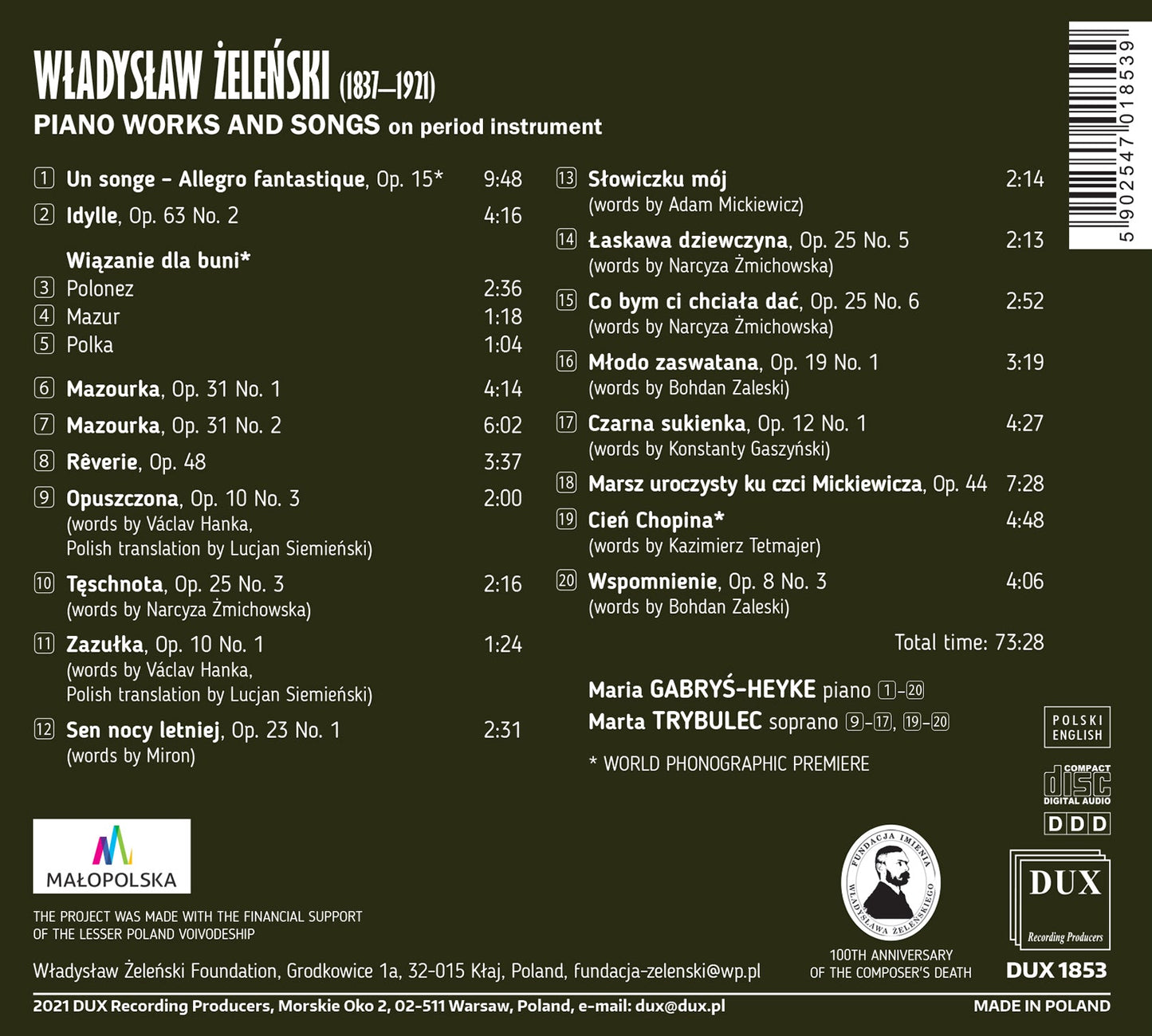 Zelenski: Piano Works & Songs on Period Instruments