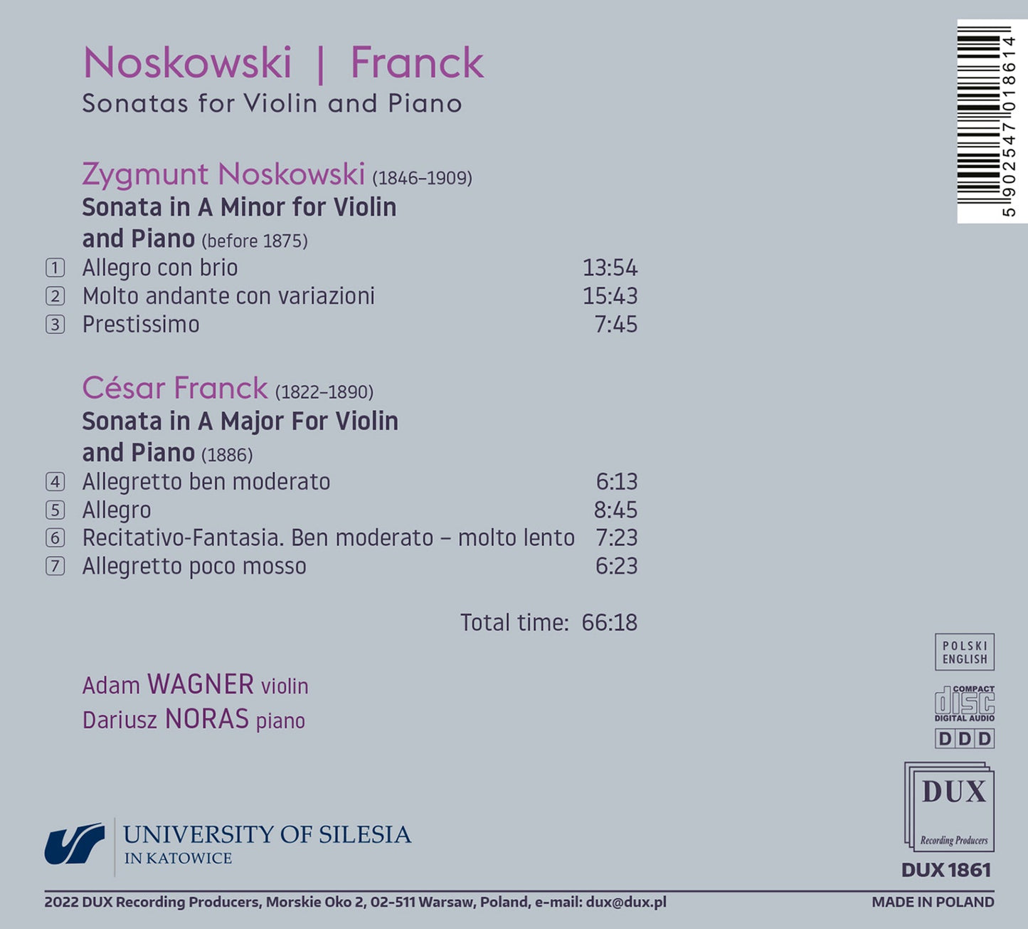 Noskowski & Franck: Sonatas for Violin & Piano