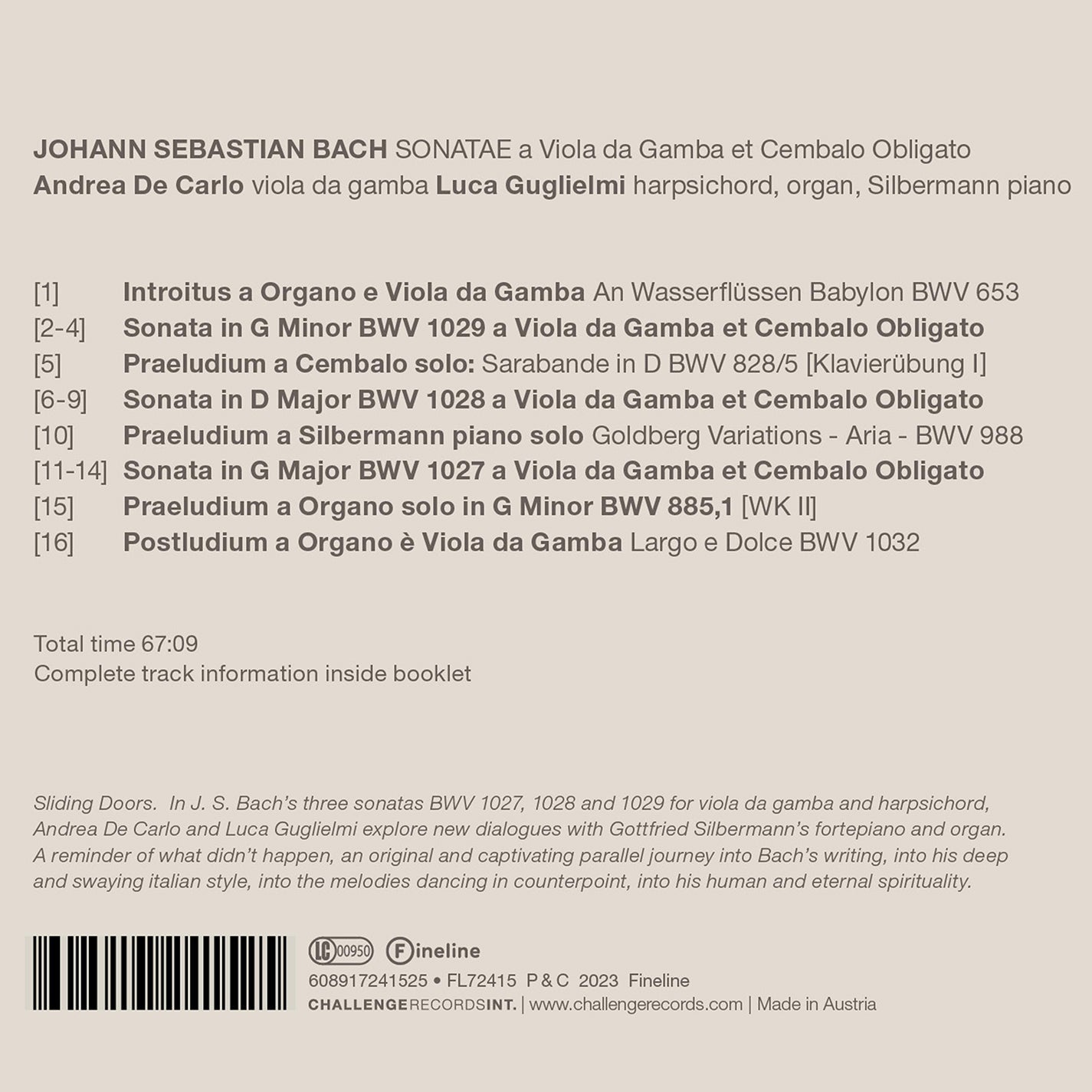 J.S. Bach: Sonatae a Viola da Gamba & Cembalo Obligato