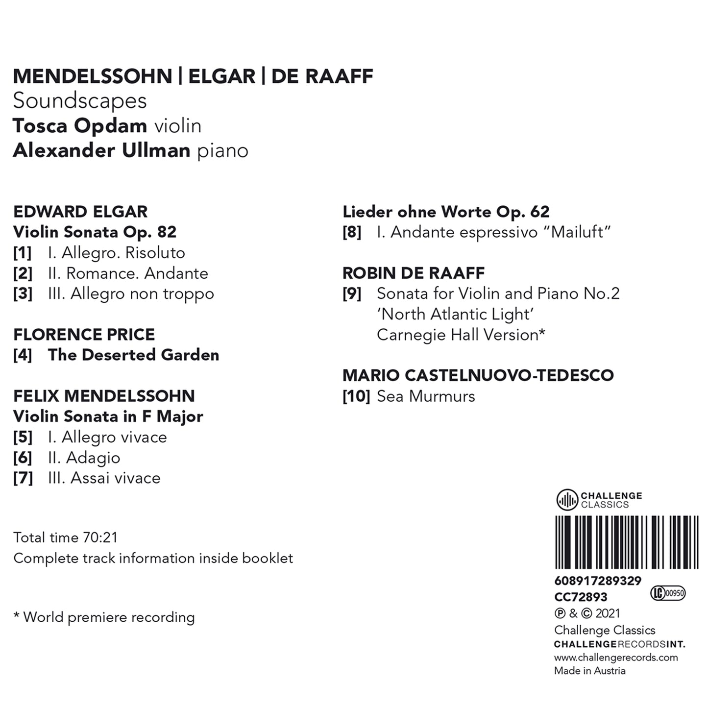 Castelnuovo-Tedesco, Elgar, Mendelssohn, Price & Raaff: Soun
