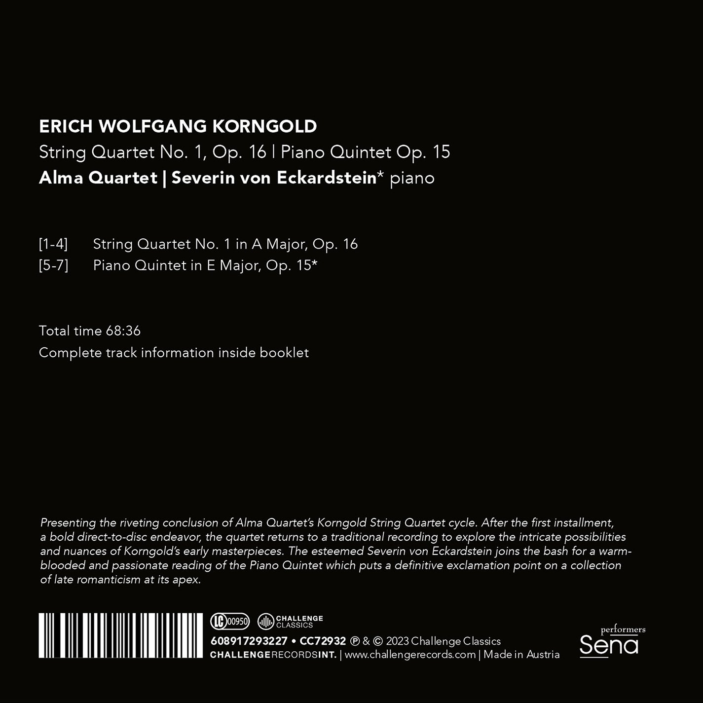 Korngold: String Quartet No. 1, Op. 16 / Alma Quartet