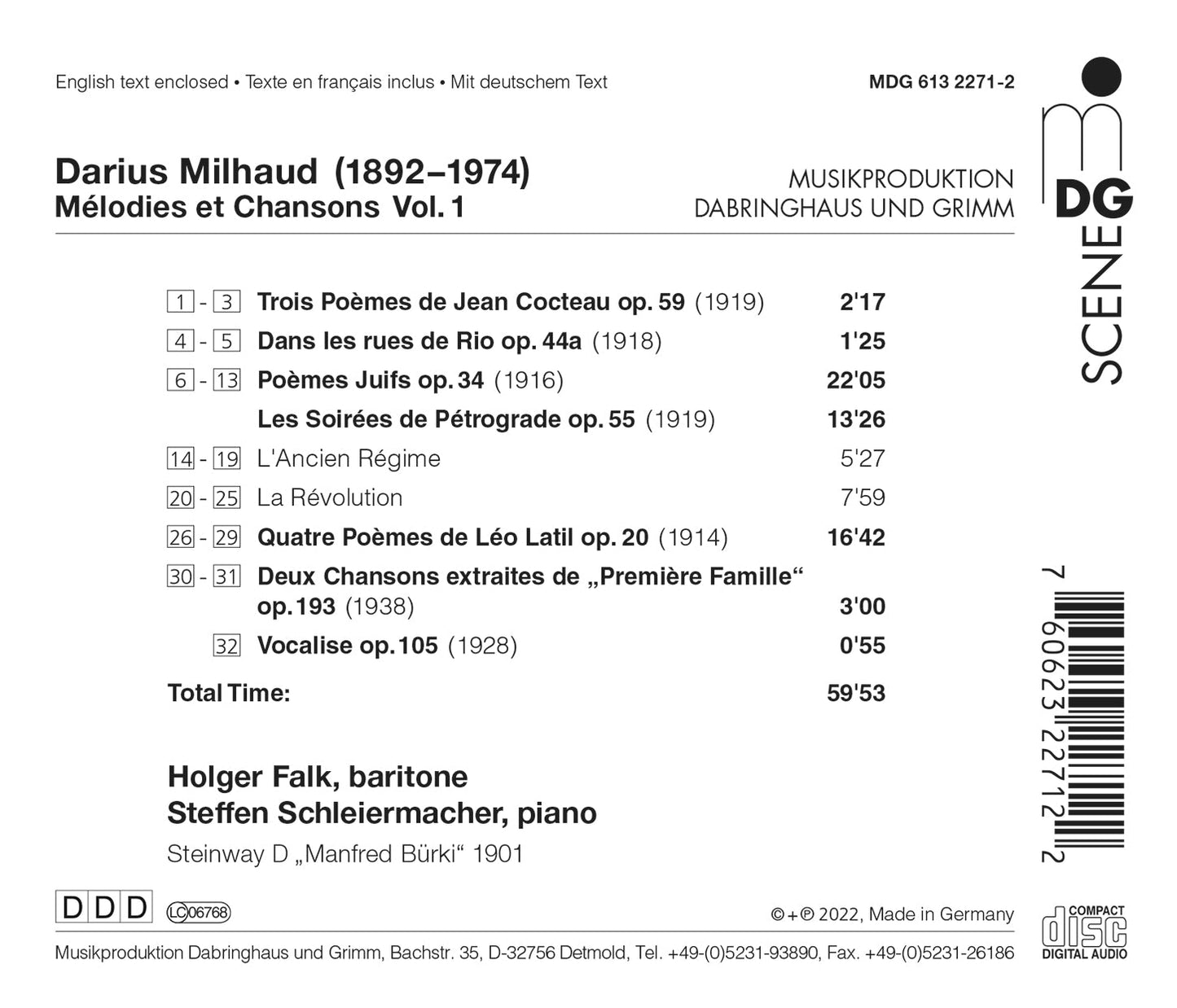 Milhaud: Melodies Et Chansons, Vol. 1
