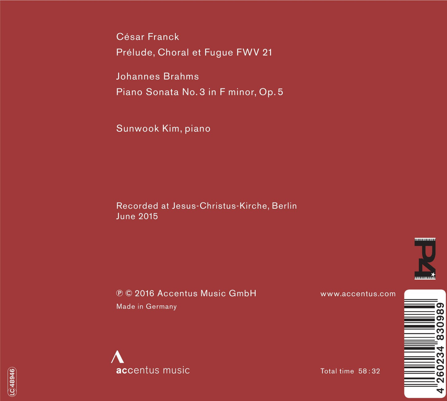 Franck: Prélude, choral et fugue - Brahms: Piano Sonata No.