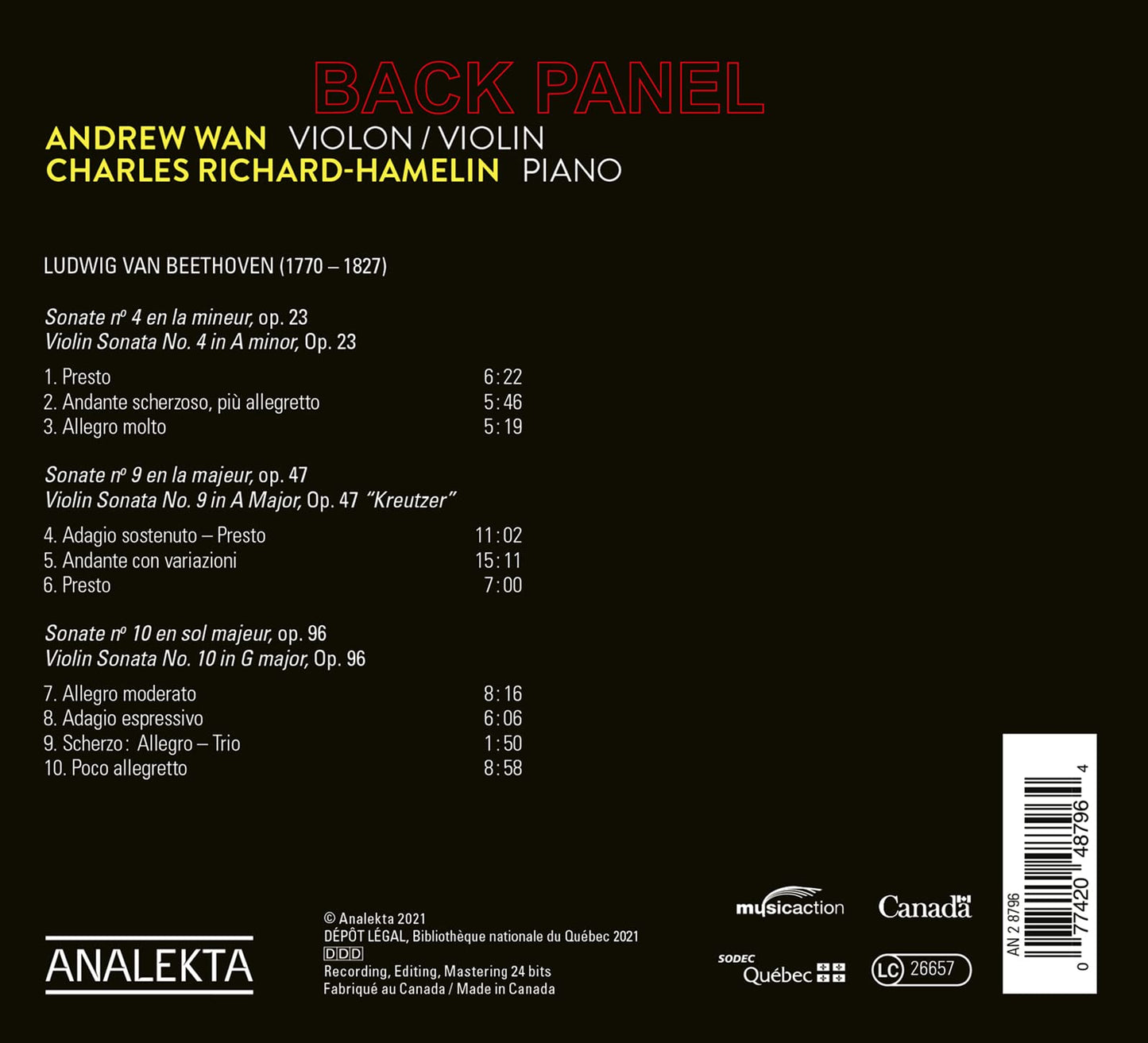VIOLIN SONATAS NOS. 4, 9 & 10