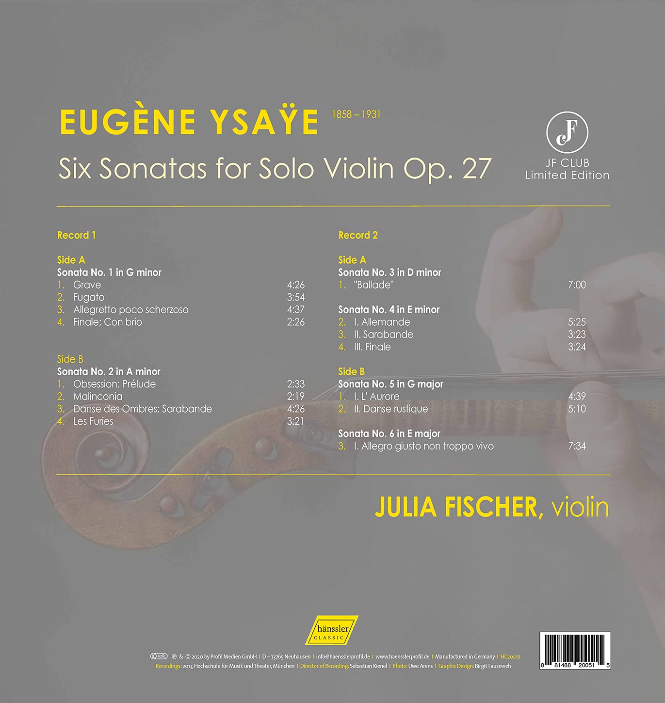 6 SONATAS FOR SOLO VIOLIN (LP)
