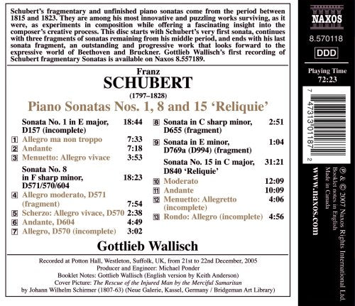 SCHUBERT: Piano Sonatas Nos. 1, 8, 15, "Reliquie"
