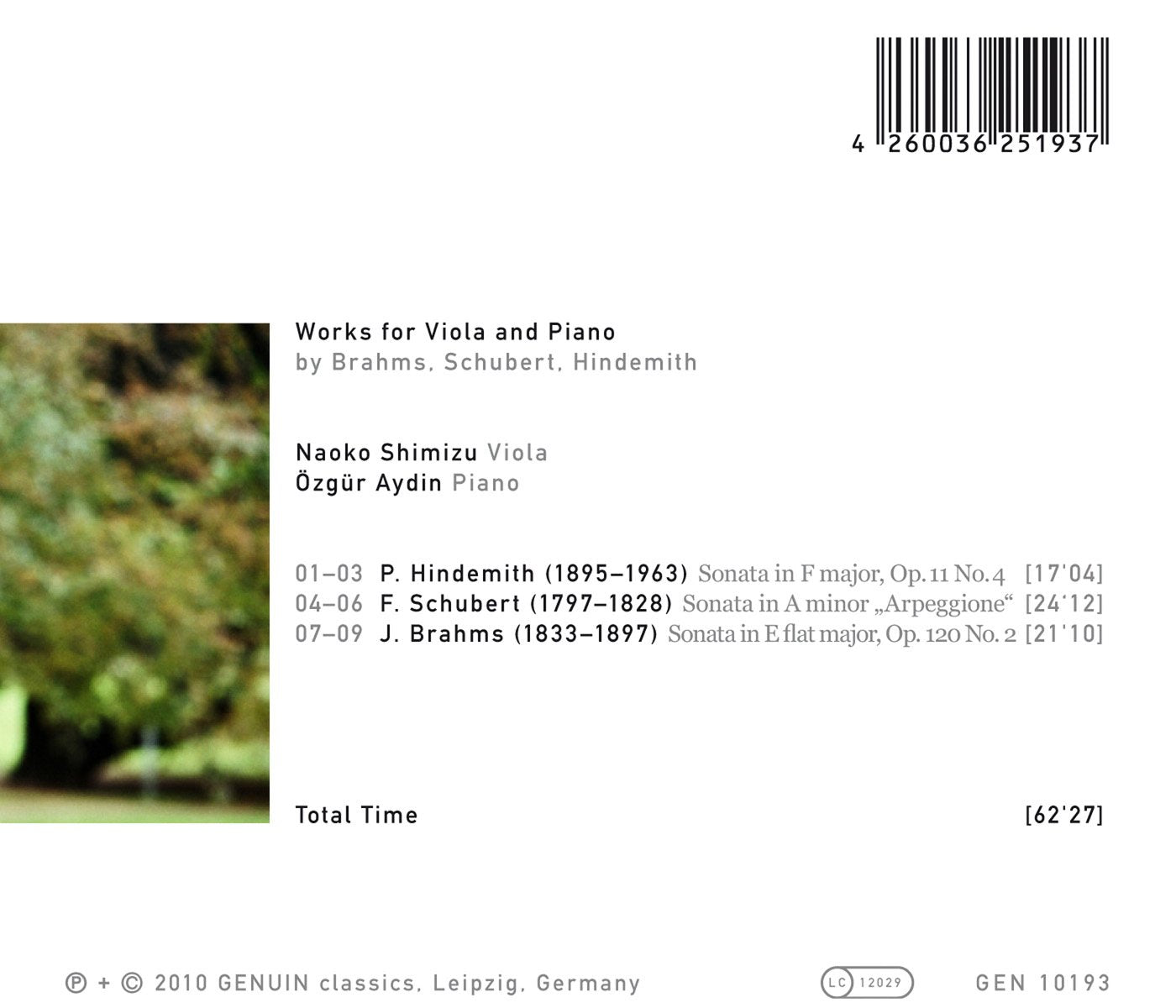 Works for Viola and Piano by Brahms, Schubert, Hindemith
