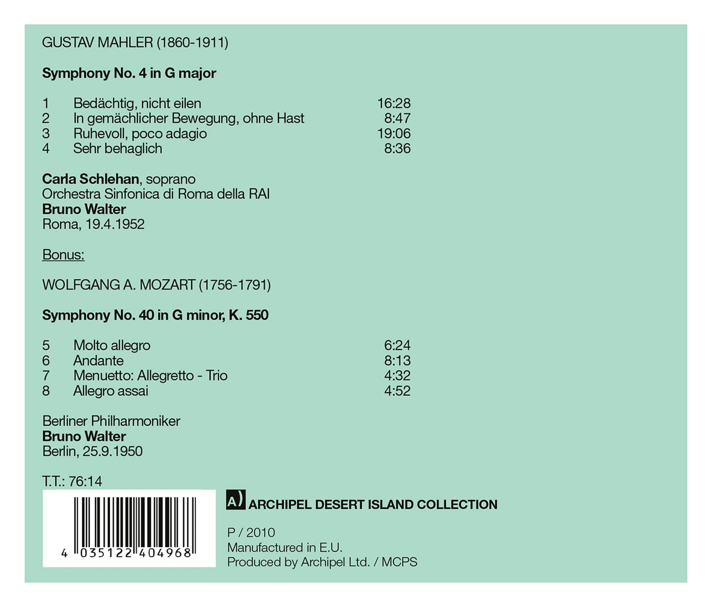 Mahler: Symphony No. 4 - Mozart: Symphony No. 40