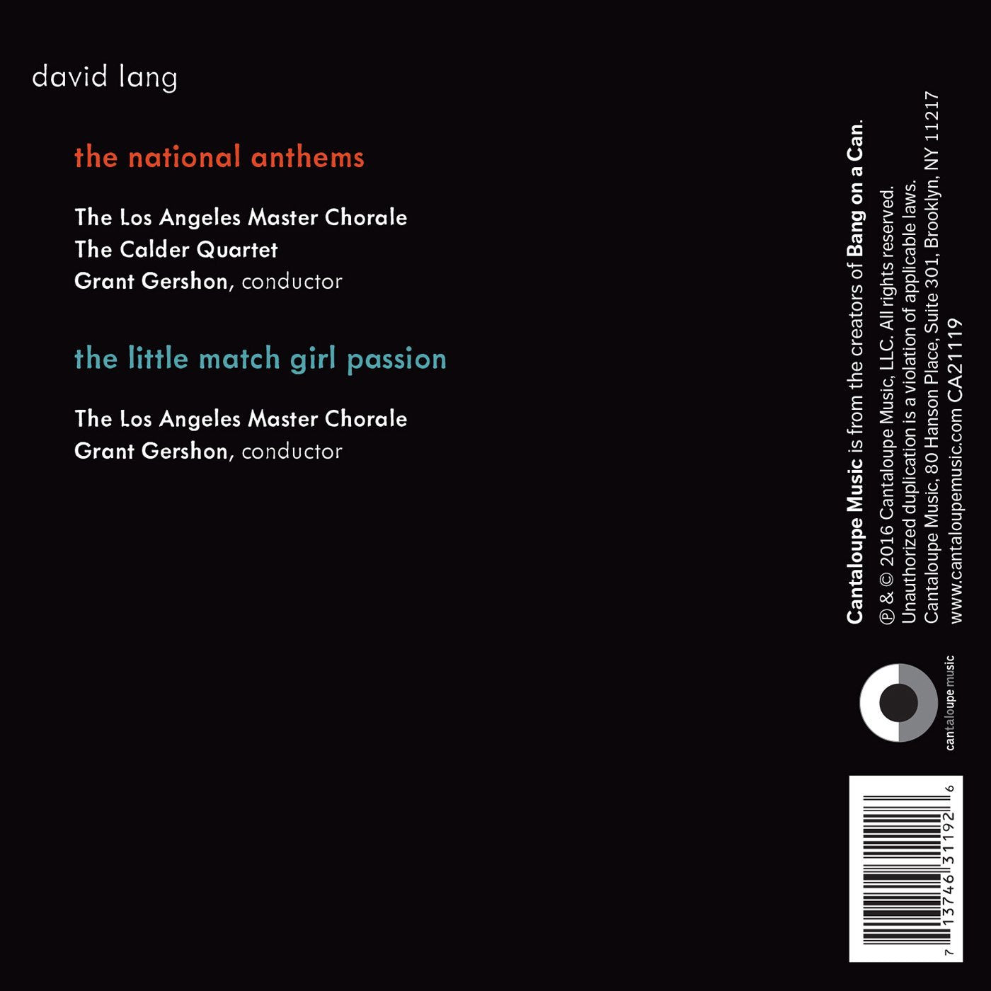 David Lang: The National Anthems & The Little Match Girl Pas