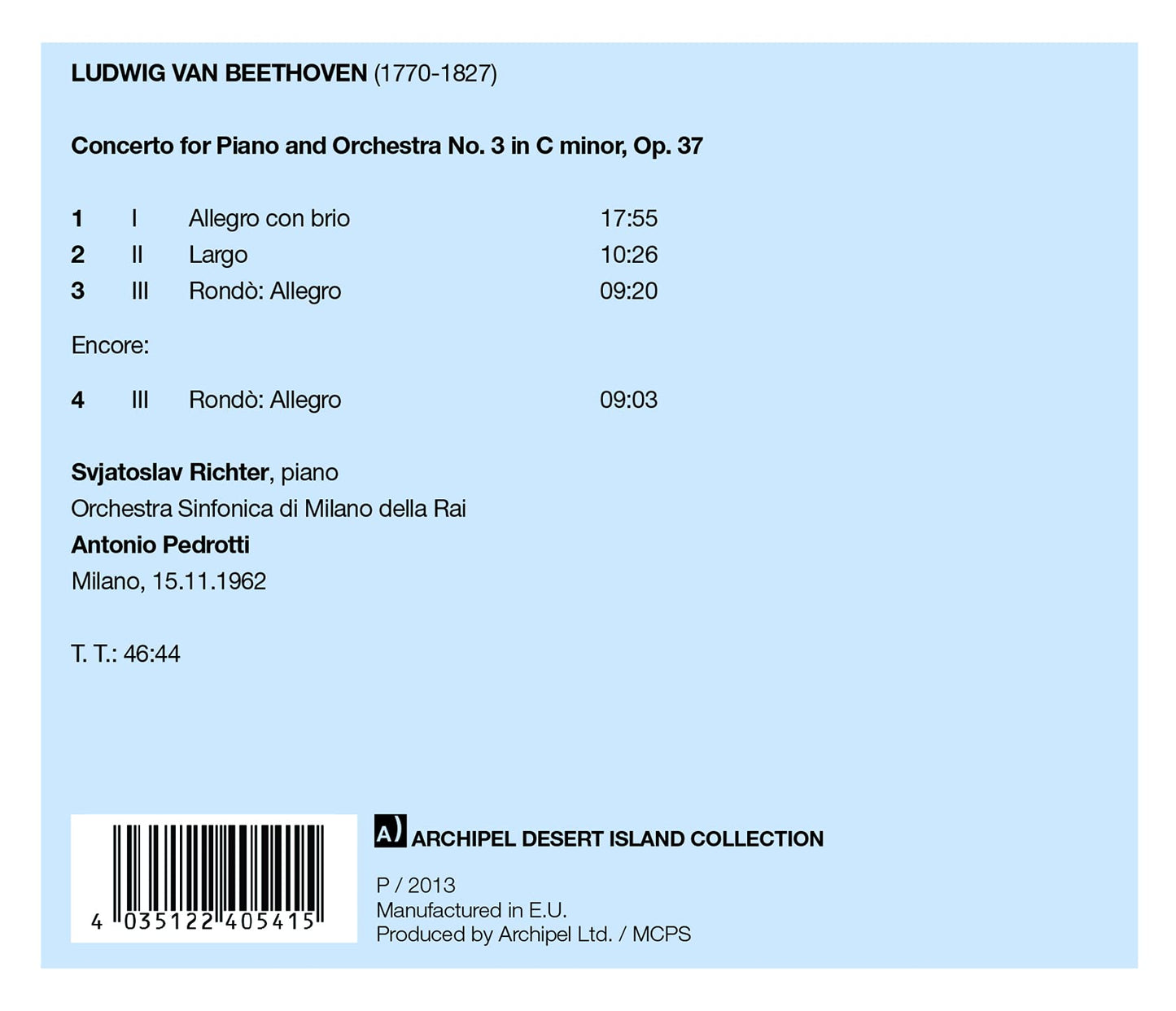 Sviatoslav Richter in Italy Beethoven Piano Concerto No. 3