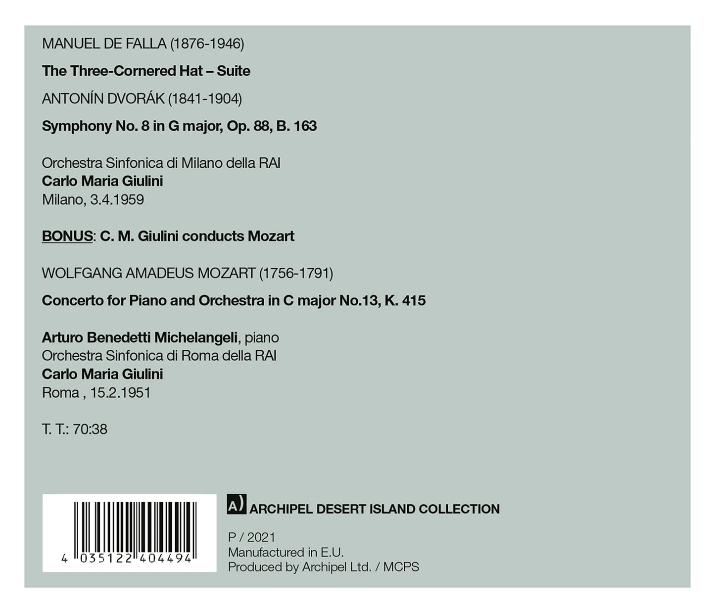 Carlo Maria Giulini in Italy conducting De Fala, Dvorak and