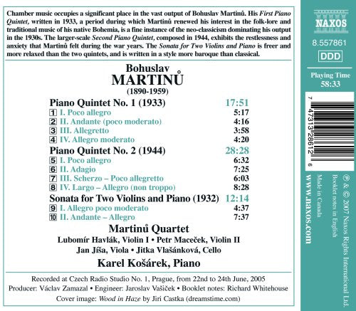 Martinu: Piano Quintets Nos. 1 & 2 / Sonata for 2 Violins an