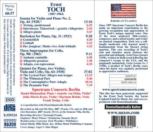 TOCH: Piano Quintet / Violin Sonata No. 2 / Burlesken / 3 Im