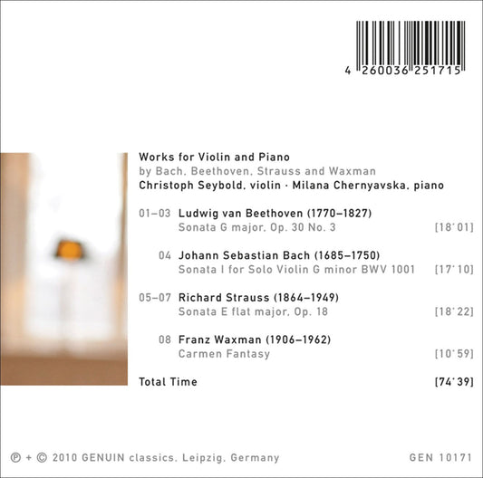 Works for Violin and Piano by Bach, Beethoven, Strauss & Wax