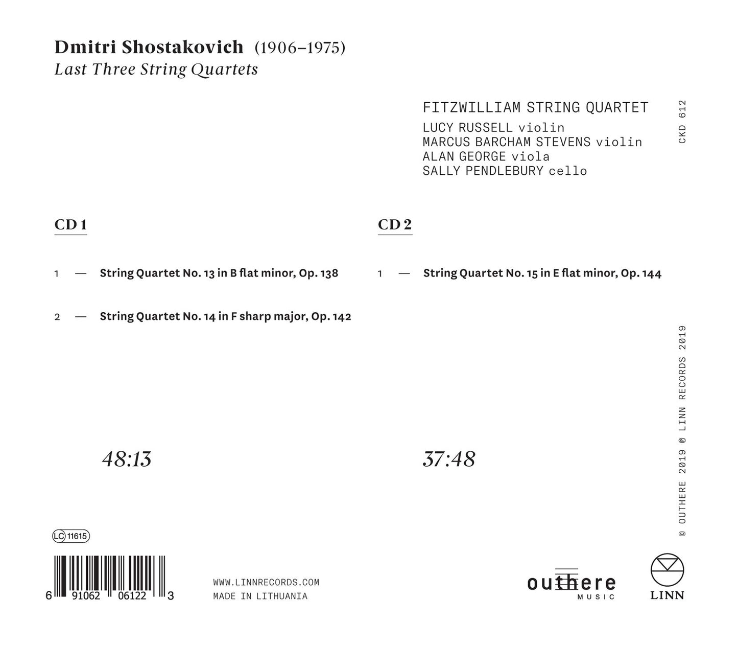 Shostakovich: Last Three String Quartets, 50th Anniversary R