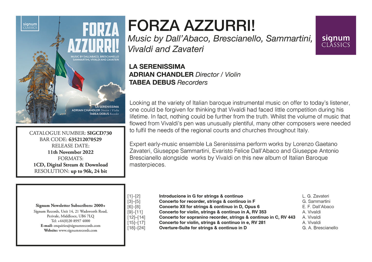 Brescianello, Dall'Abaco, Sammartini, Vivaldi & Zavateri: Fo