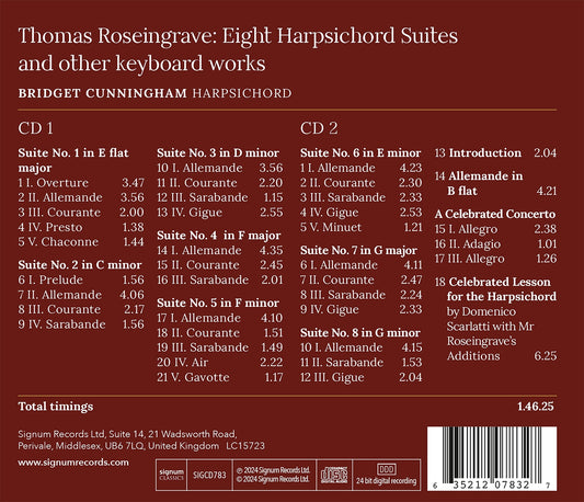 Roseingrave: Eight Harpsichord Suites & Other Keyboard Works  Bridget Cunningham
