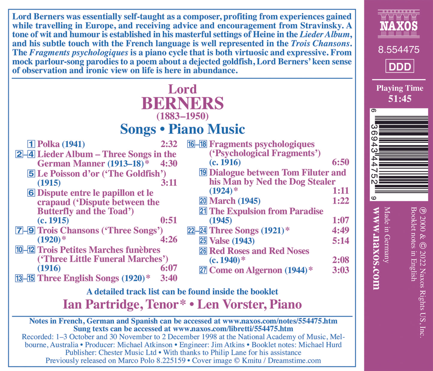 Berners: Songs & Piano Music