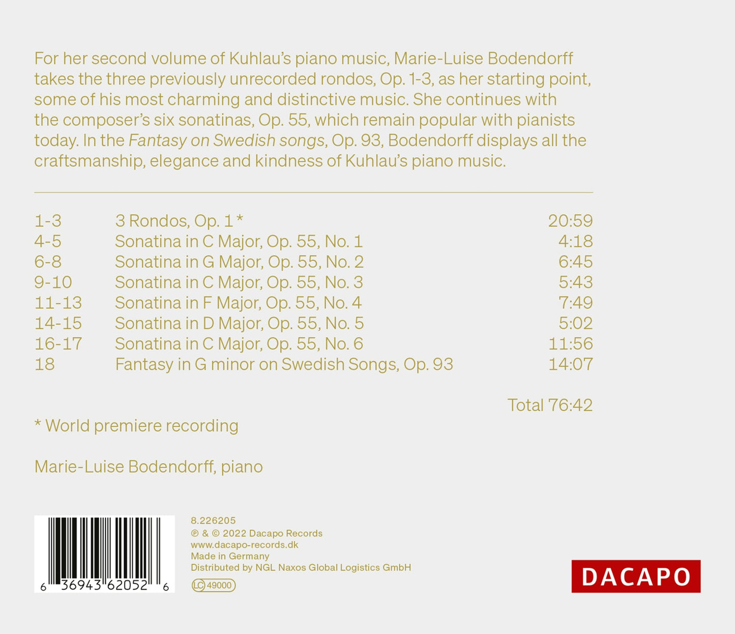 Kuhlau: Works For Solo Piano, Vol. 2  Marie-Luise Bodendorff