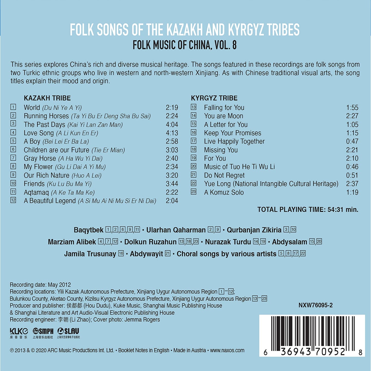 Folk Music Of China, Vol. 8 - Folk Songs Of The Kazakh & Kyr  Various