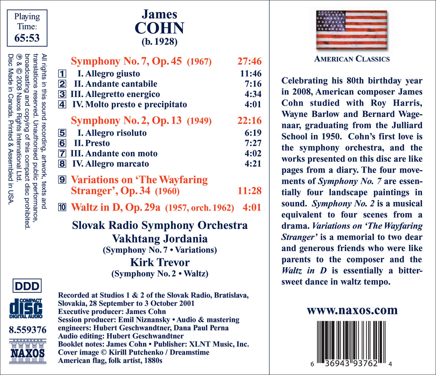 COHN: Symphonies Nos. 2 and 7 / Variations on The Wayfaring
