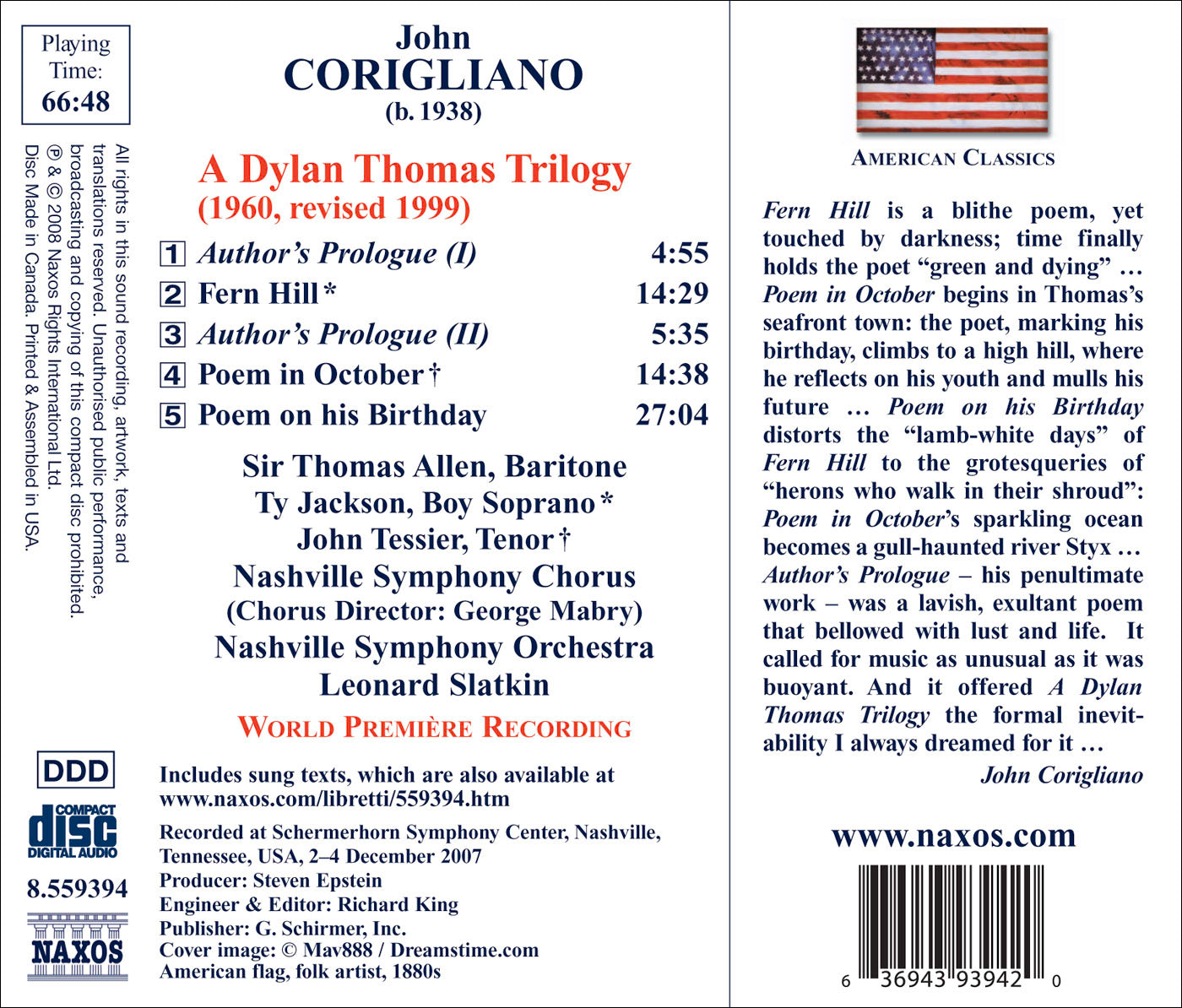 Corigliano, J.: Dylan Thomas Trilogy (A)