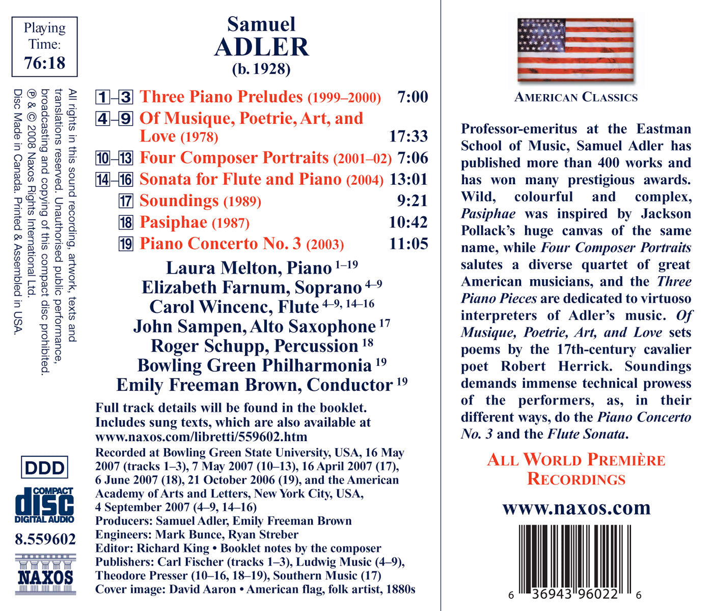 ADLER, S: Of Musique, Poetrie, Art, and Love / Flute Sonata