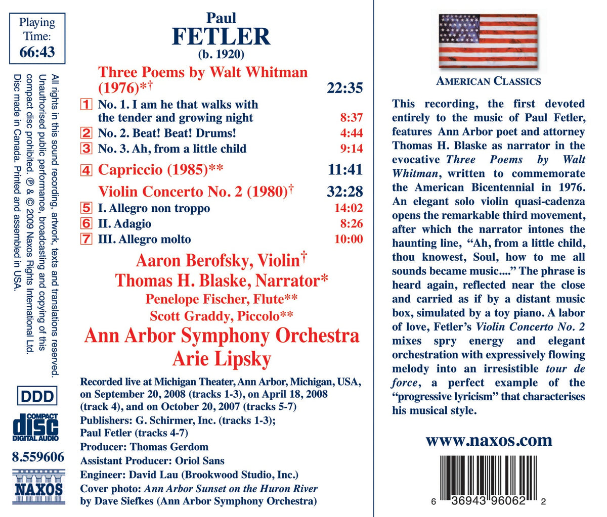 Fetler, P.: Violin Concerto No. 2 / Capriccio / 3 Poems by W