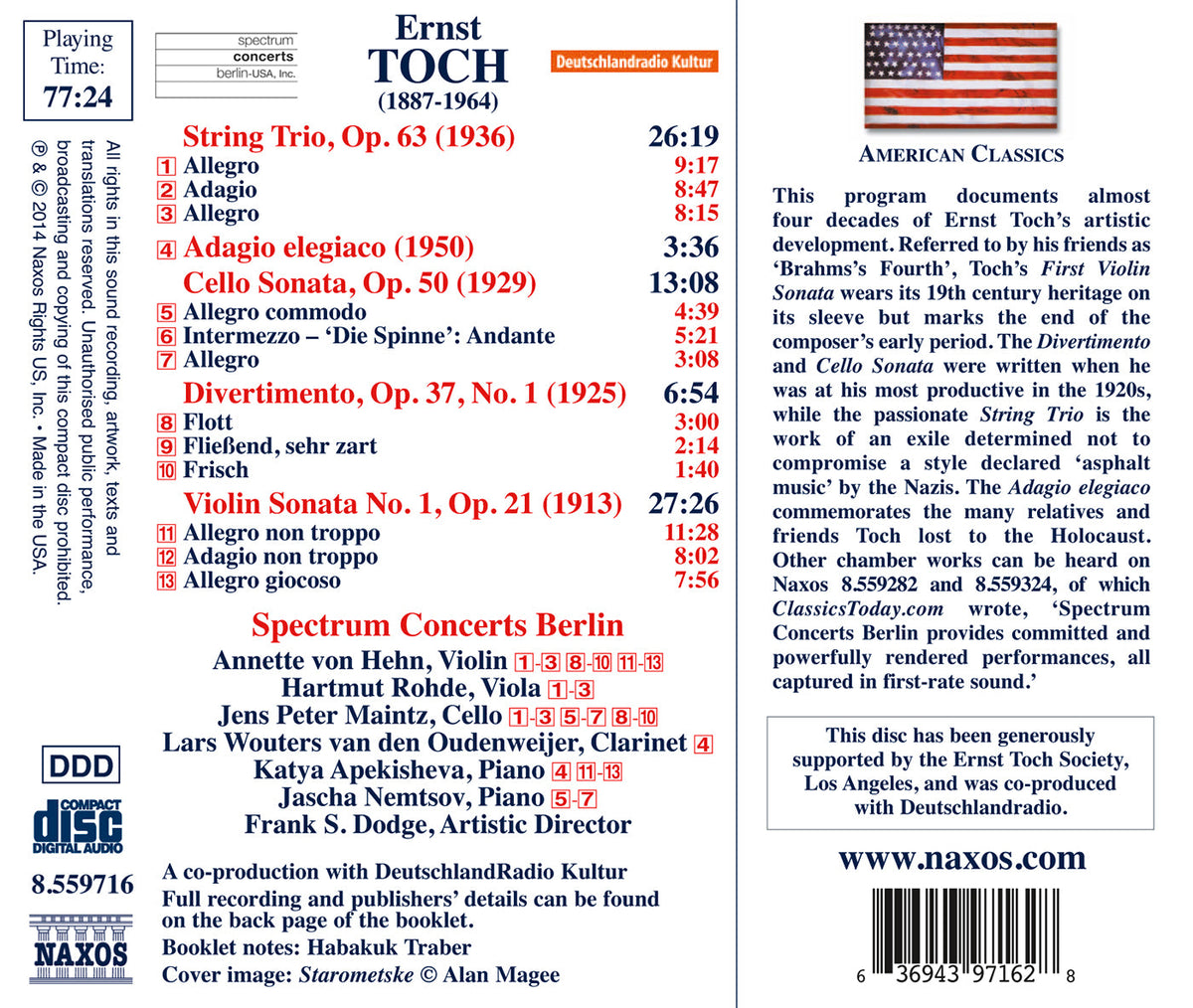 Toch: Violin Sonata No. 1 - Cello Sonata - String Trio