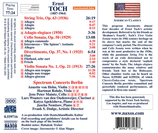 Toch: Violin Sonata No. 1 - Cello Sonata - String Trio