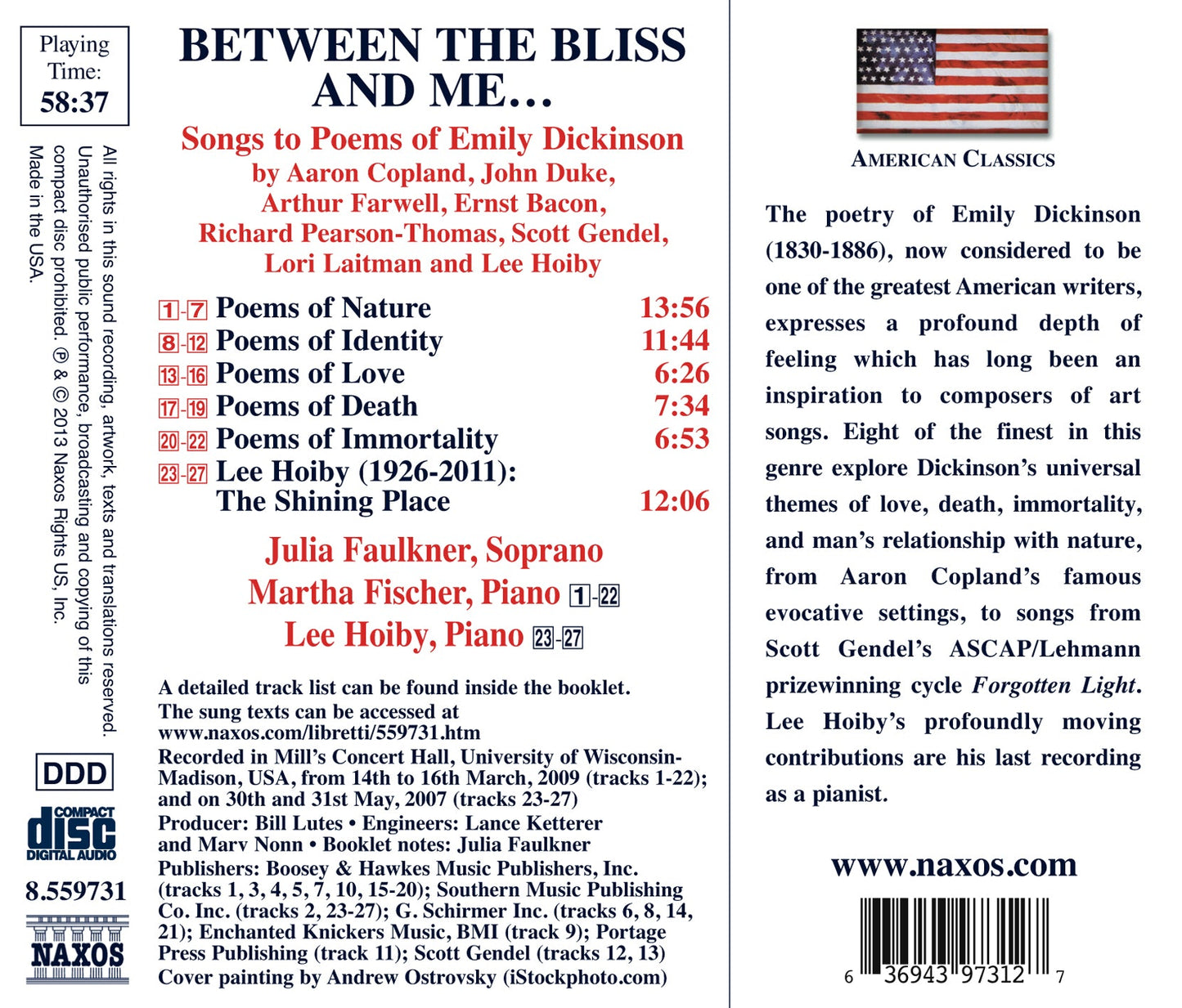 Between the Bliss and Me… Songs to Poems of Emily Dickinson