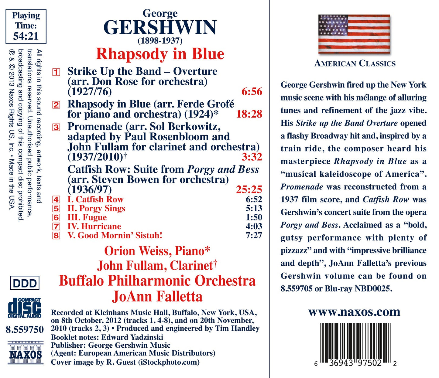 Gershwin: Rhapsody In Blue, Strike Up The Band Overture, Pro  Weiss, Fullam, Buffalo Philharmonic Orchestra, Falletta